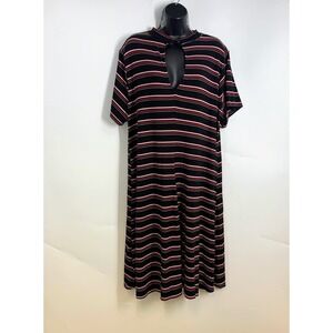 Torrid Women's Striped Ribbed Knit Keyhole Midi Shift Dress Short Sleeve Size 3X